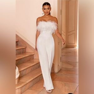 Feathered wide leg jumpsuit